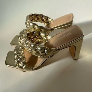BCBG chunky braided soft gold mules✨